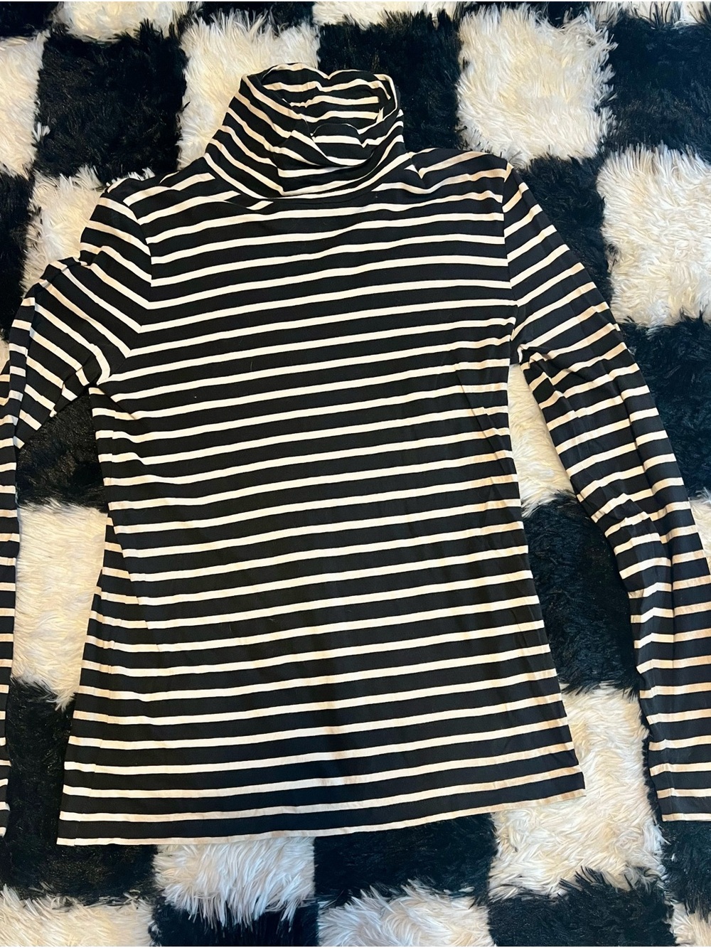 J. Crew Black and White Striped Turtleneck Long Sleeve Top